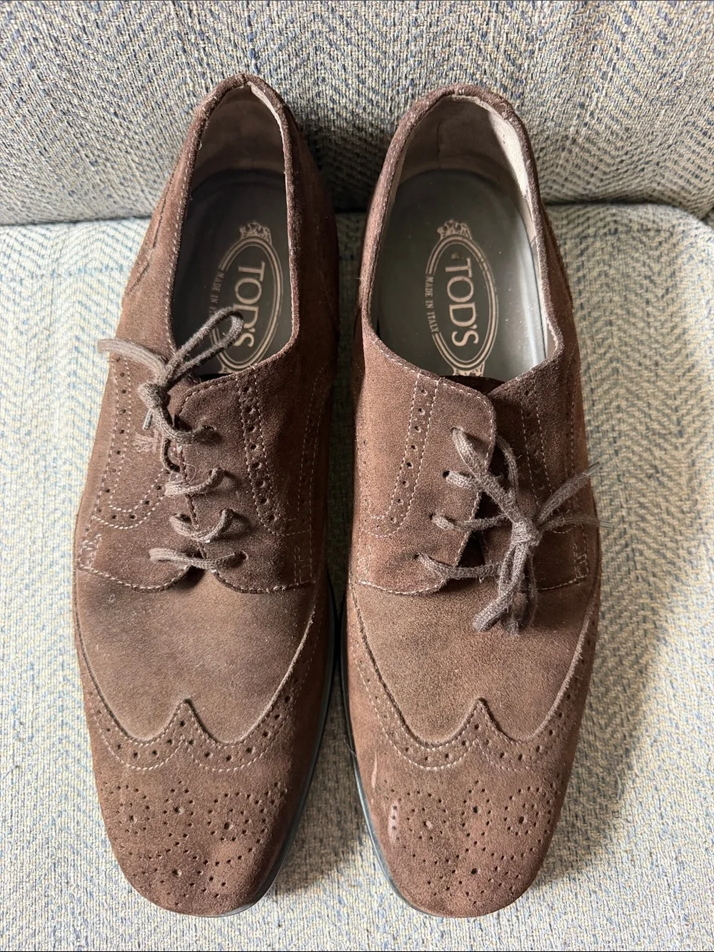 TOD'S Men’s Dark brown Leather Suede Lace Up Wingtip Brogue Derby Size: 10